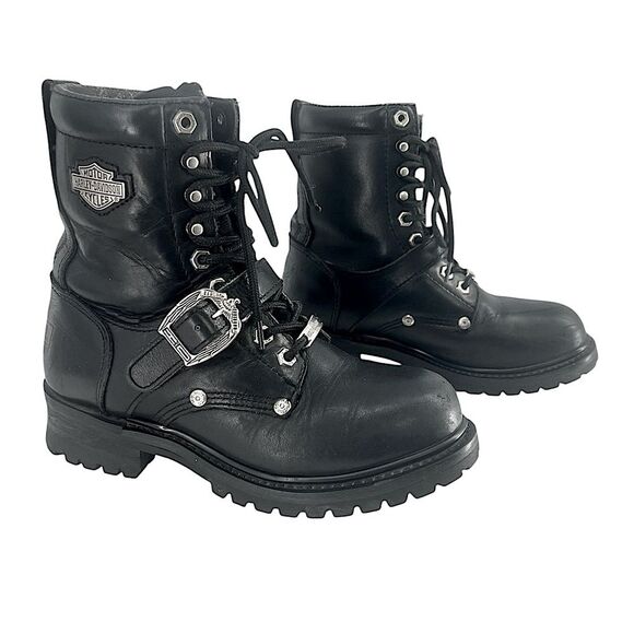 Harley Davidson Faded Glory Women's Motorcycle Black Leather Biker Boots Size 7 - Picture 3 of 16